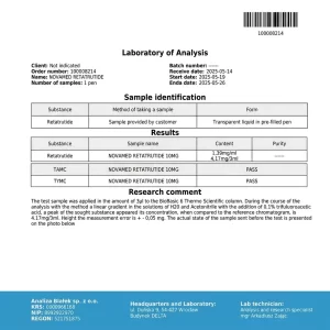 Analysezertifikat Triple G 10 mg PEN Retatrutid, Prüfbericht 100008214